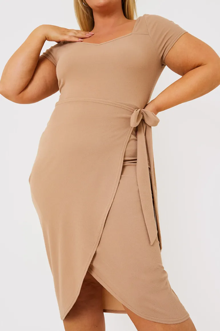 Ribbed Sweetheart Wrap Midi Dress