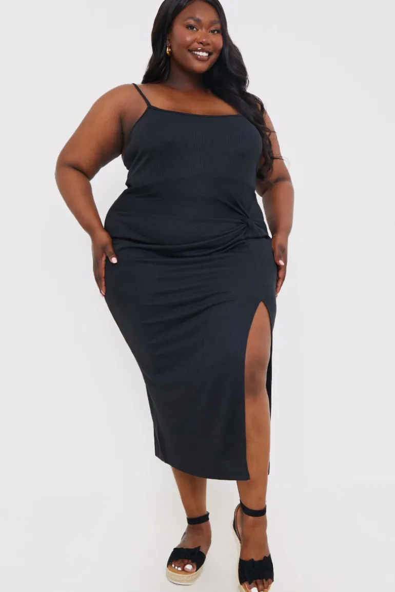 Ribbed Twist Detail Midi Dress