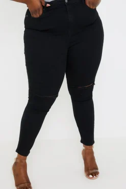 Ripped Knee Wash Stretch Skinny Jeans