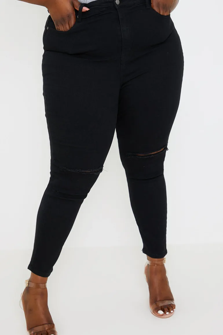 Ripped Knee Wash Stretch Skinny Jeans