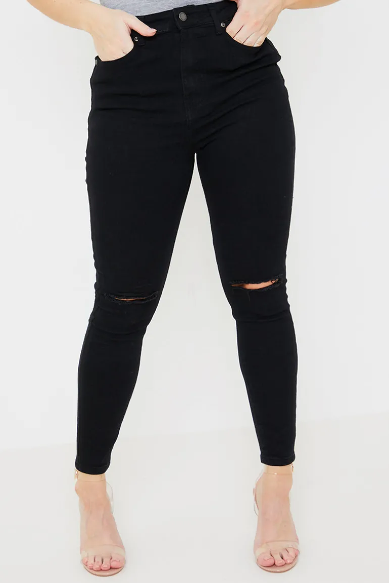 Ripped Knee Wash Stretch Skinny Jeans