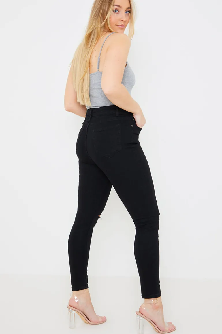 Ripped Knee Wash Stretch Skinny Jeans