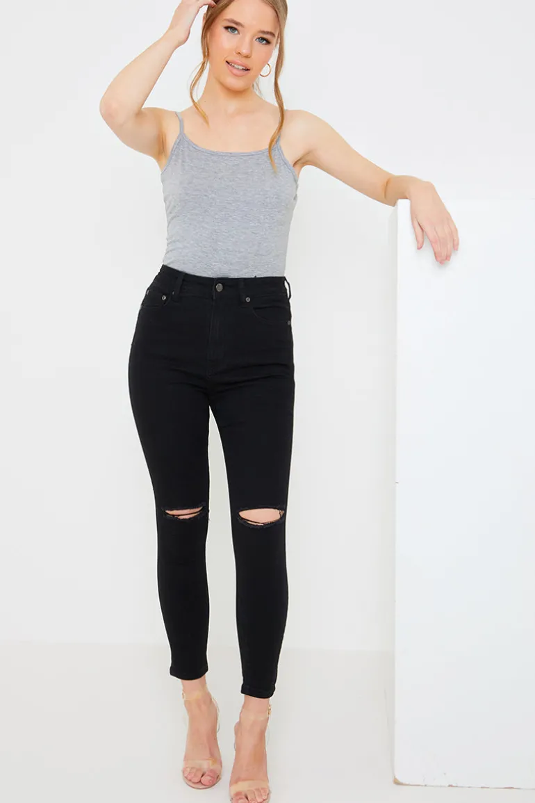 Ripped Knee Wash Stretch Skinny Jeans
