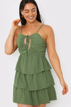 Ruched Bust Tie Detail Frill Mini Dress