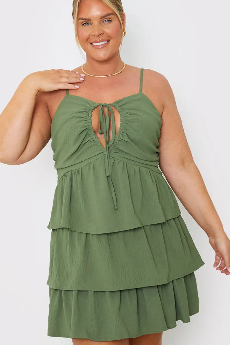 Ruched Bust Tie Detail Frill Mini Dress