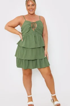 Ruched Bust Tie Detail Frill Mini Dress