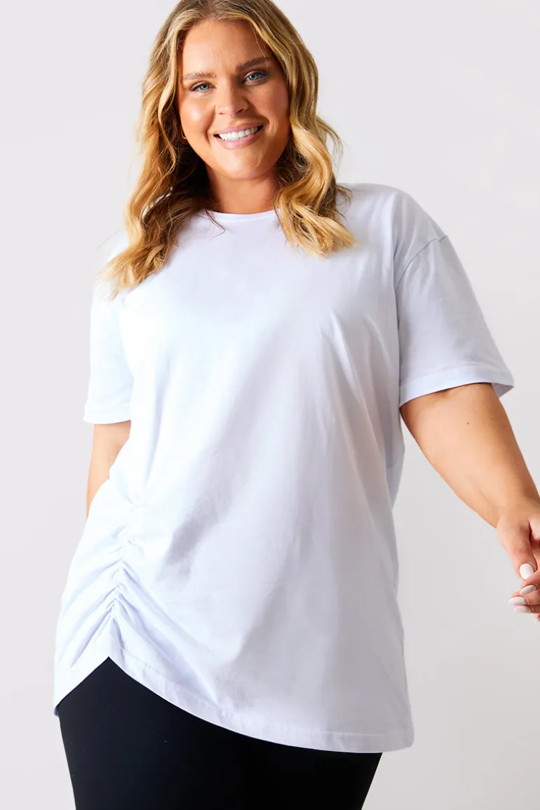Ruched Longline Aysmmetric T-Shirt
