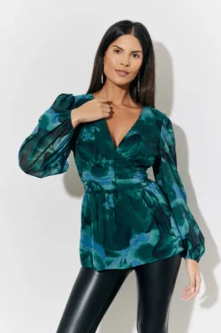 Ruched Printed Blouse