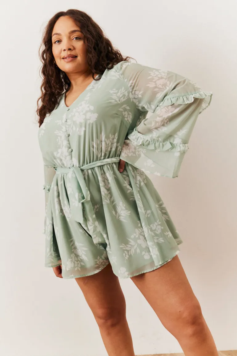 Sage Floral Print Floaty Playsuit