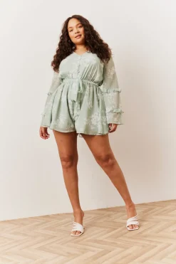Sage Floral Print Floaty Playsuit