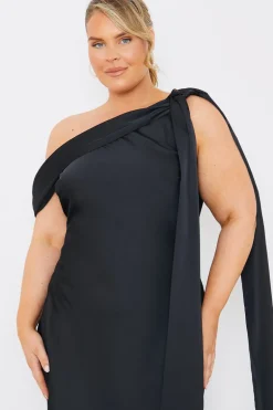 Satin Asymmetric Draped Neckline Maxi Dress