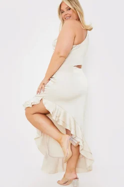 Satin Asymmetric Frill Maxi Dress