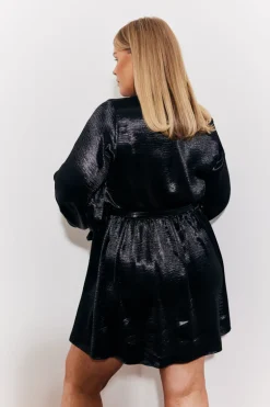Satin Balloon Sleeve Belted Mini Dress
