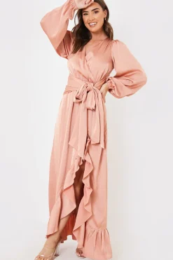 Satin Balloon Sleeve Maxi Dress