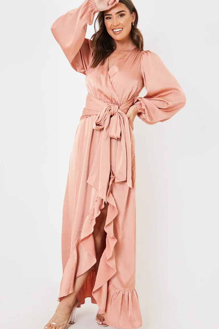 Satin Balloon Sleeve Maxi Dress