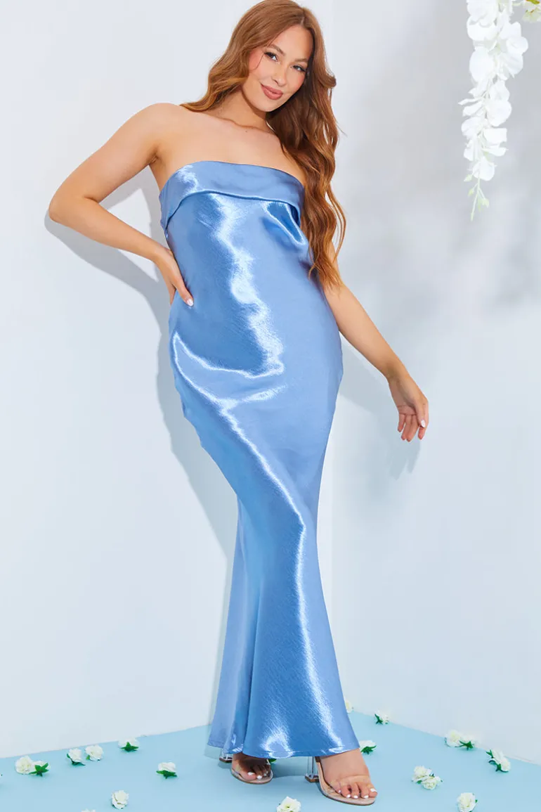 Satin Bandeau Cowl Back Cut Out Maxi Dress