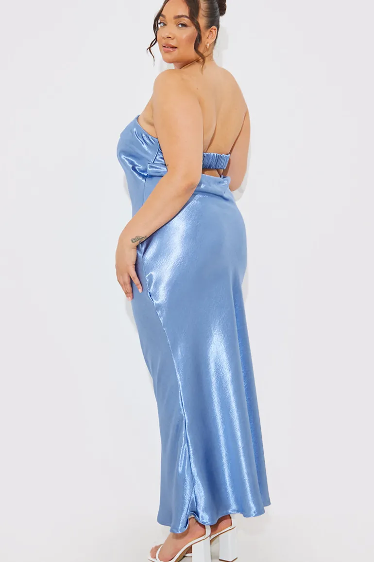 Satin Bandeau Cowl Back Cut Out Maxi Dress