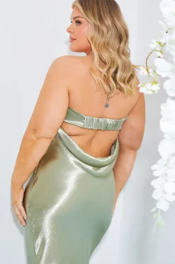 Satin Bandeau Cowl Back Cut Out Maxi Dress
