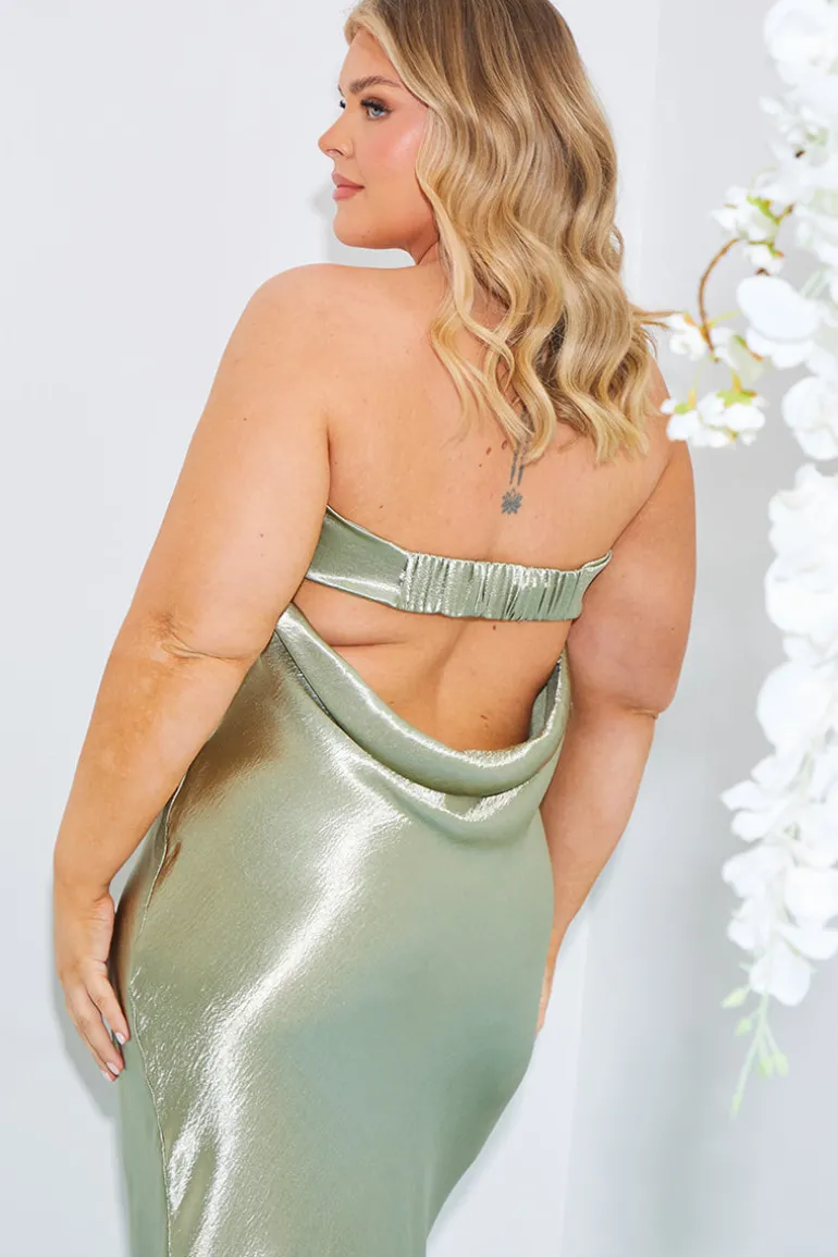 Satin Bandeau Cowl Back Cut Out Maxi Dress