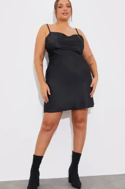 Satin Cowl Front Mini Dress