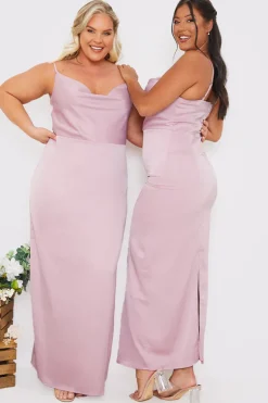 Satin Cowl Neck Maxi Dress