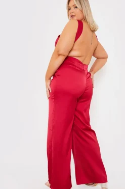 Satin Cut Out Detail Wide Leg Jumpsuit
