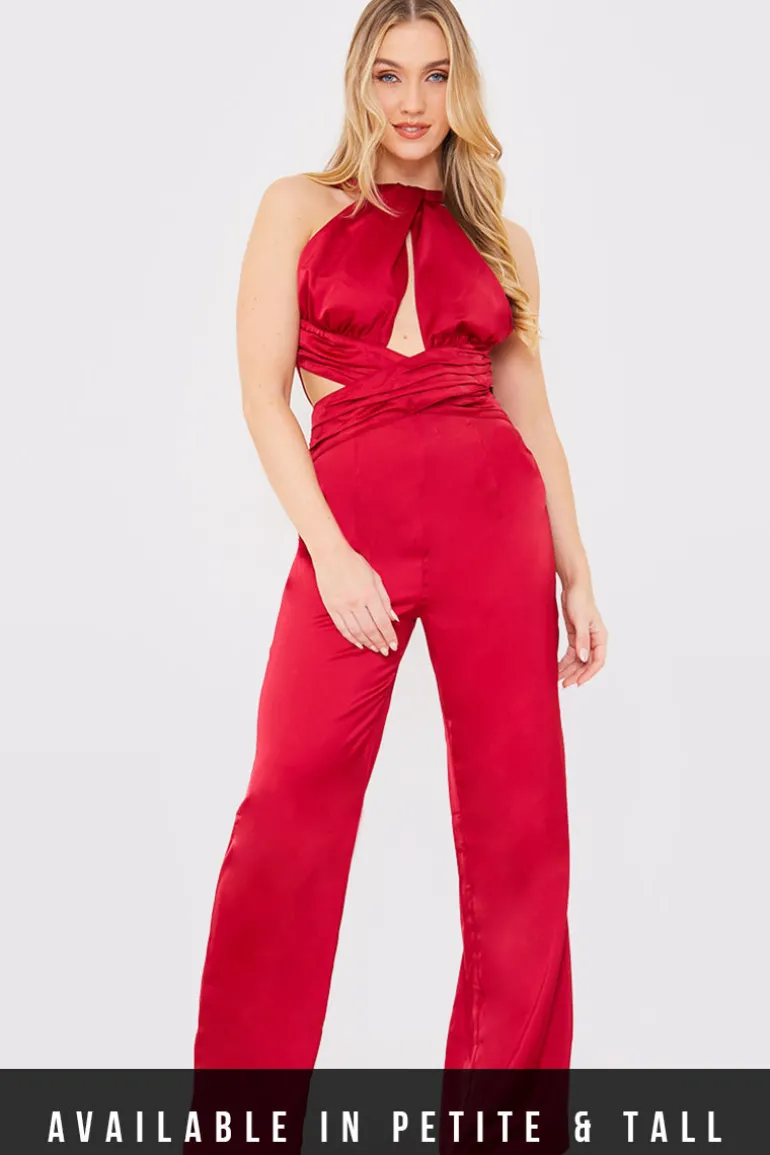 Satin Cut Out Detail Wide Leg Jumpsuit