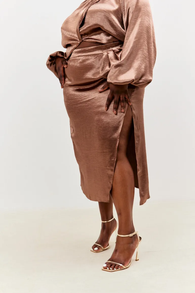 Satin Drape Co-Ord Midi Skirt