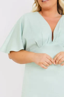 Satin Flutter Sleeve Ruched Detail Maxi Dress