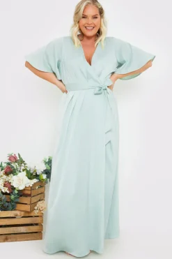 Satin Flutter Sleeve Tie Waist Wrap Dress