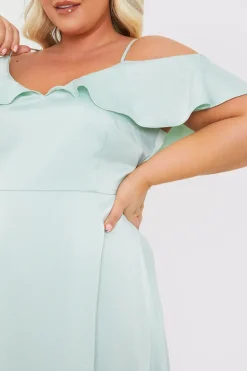 Satin Frill Off The Shoulder Maxi Dress