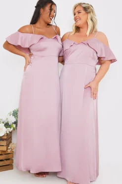 Satin Frill Off The Shoulder Maxi Dress