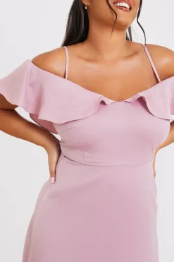Satin Frill Off The Shoulder Maxi Dress
