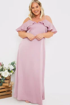 Satin Frill Off The Shoulder Maxi Dress