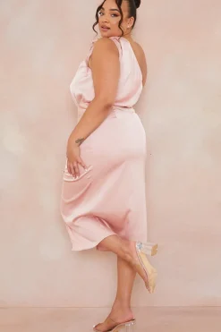 Satin One Shoulder Midaxi Dress