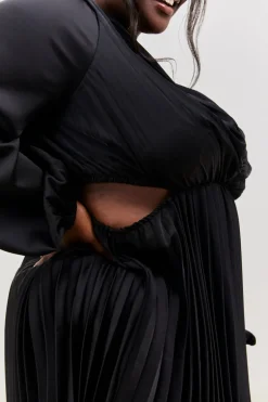 Satin Pleated Cut Out Detail Mini Dress