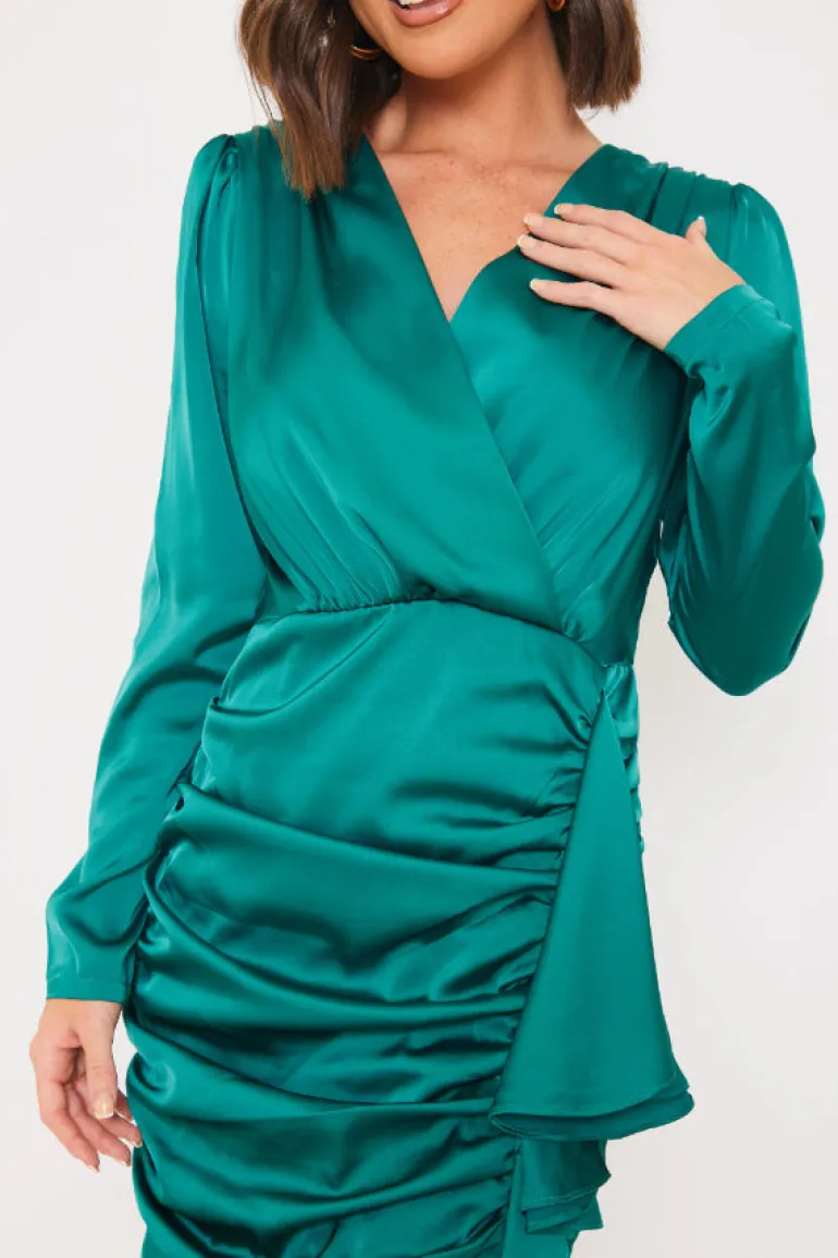 Satin Ruched Drape Mini Dress