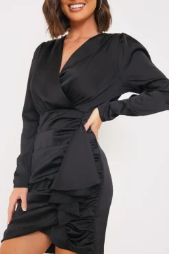 Satin Ruched Drape Mini Dress