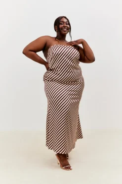 Satin Stripe Bandeau Maxi Dress
