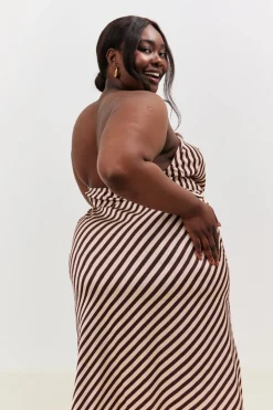 Satin Stripe Bandeau Maxi Dress