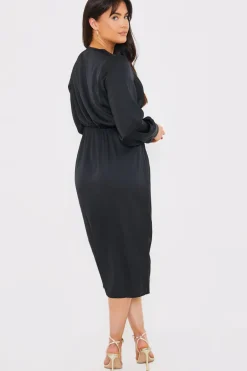 Satin Twist Waist Midi Dress