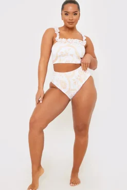 Scarf Print Shirred High Waisted Bikini Bottom
