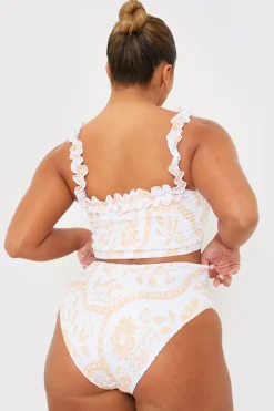 Scarf Print Shirred High Waisted Bikini Bottom
