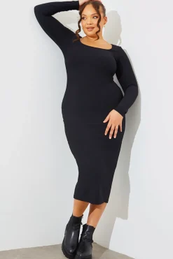 Scoop Neck Rib Midaxi Dress