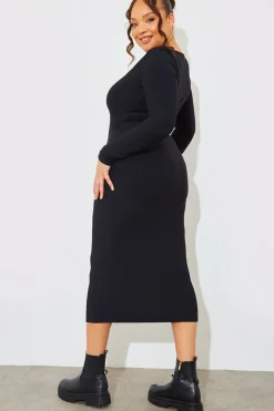 Scoop Neck Rib Midaxi Dress