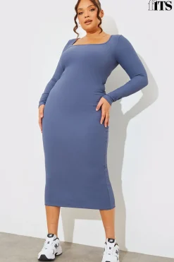 Scoop Neck Rib Midaxi Dress