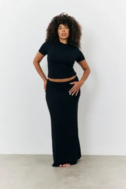 Sculpting Fold Over Waistband Maxi Skirt