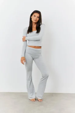 Sculpting Fold Over Waistband Flare Leg Trouser