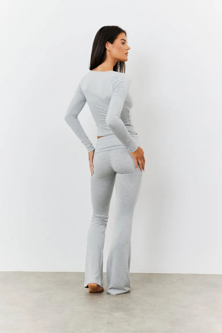 Sculpting Fold Over Waistband Flare Leg Trouser