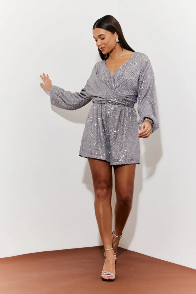 Sequin Multi Front Knot Playsuit